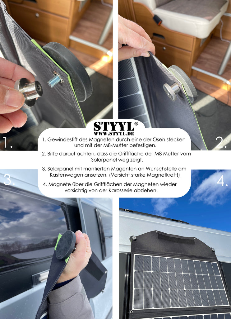 Magnethalterset für Solartaschen an Blechkarosserien für Bus, Van und Kastenwagen